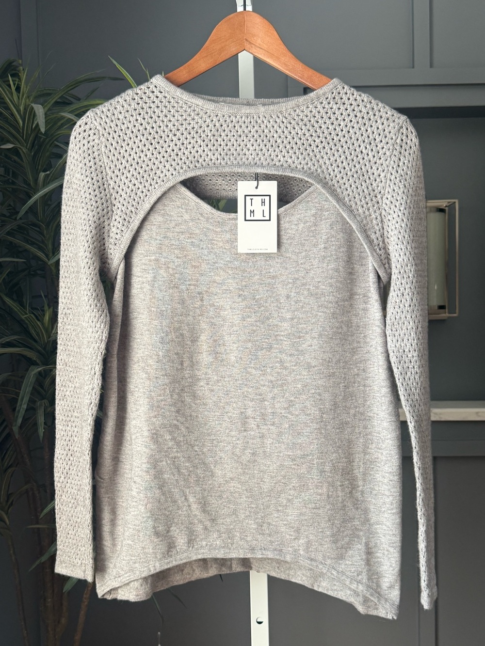 THML Gray Cutout Sweater Knit Top NWT Size Small TMK642
